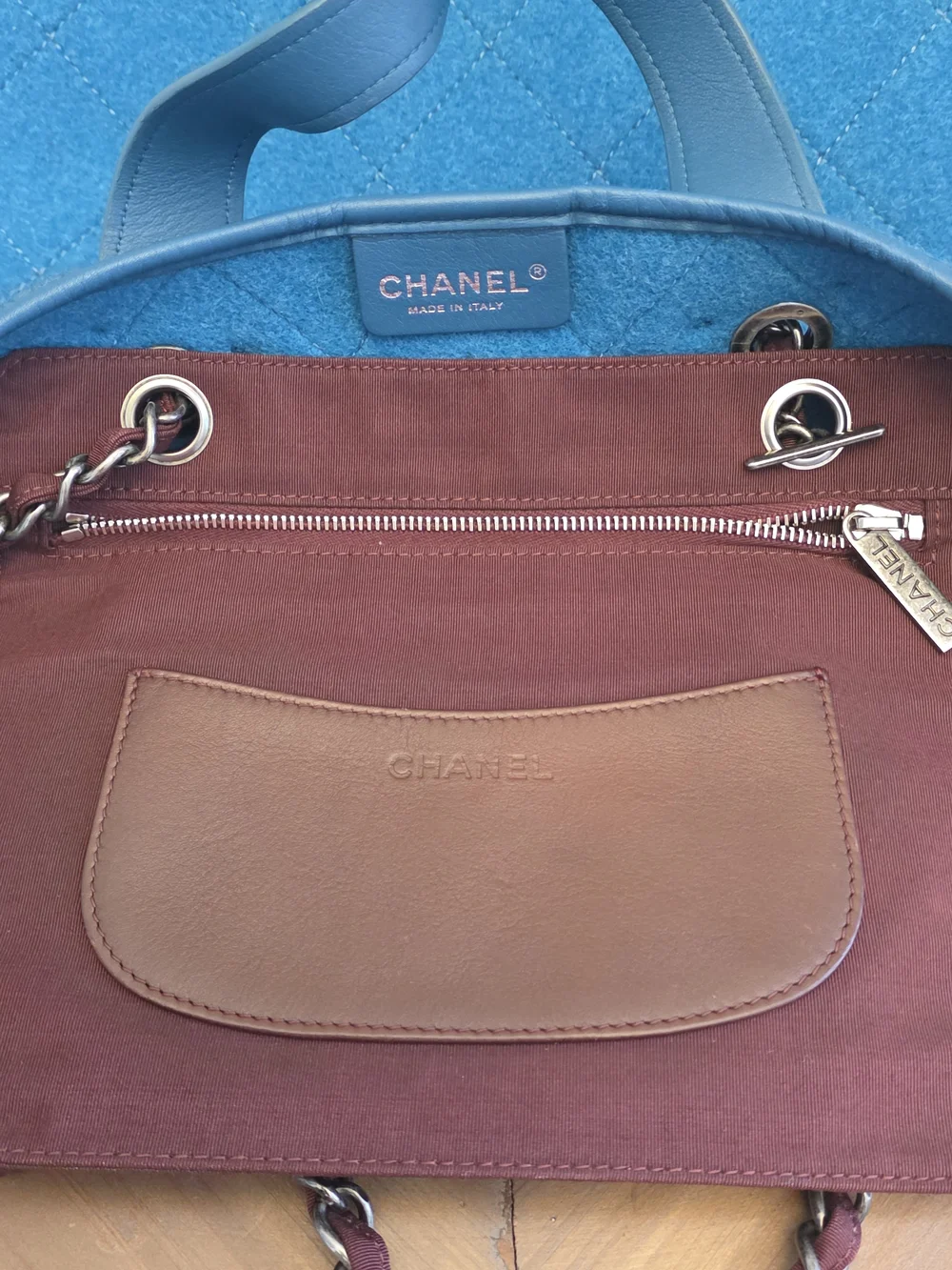 Chanel Deauville Blue Quilted Felt Tote Bag with CC Charm - Picture 16 of 17